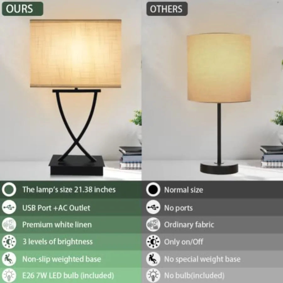 3-Way Touch USB Nightstand Table Lamp