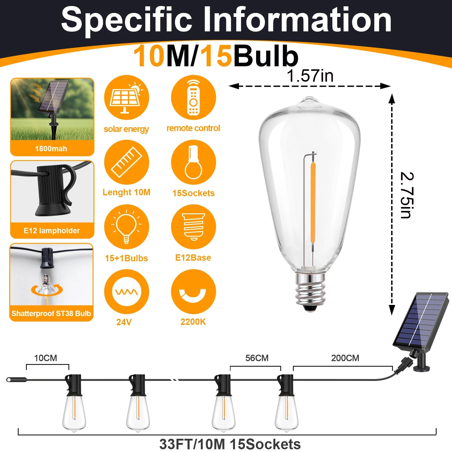 Weatherproof Solar Hanging String Lights