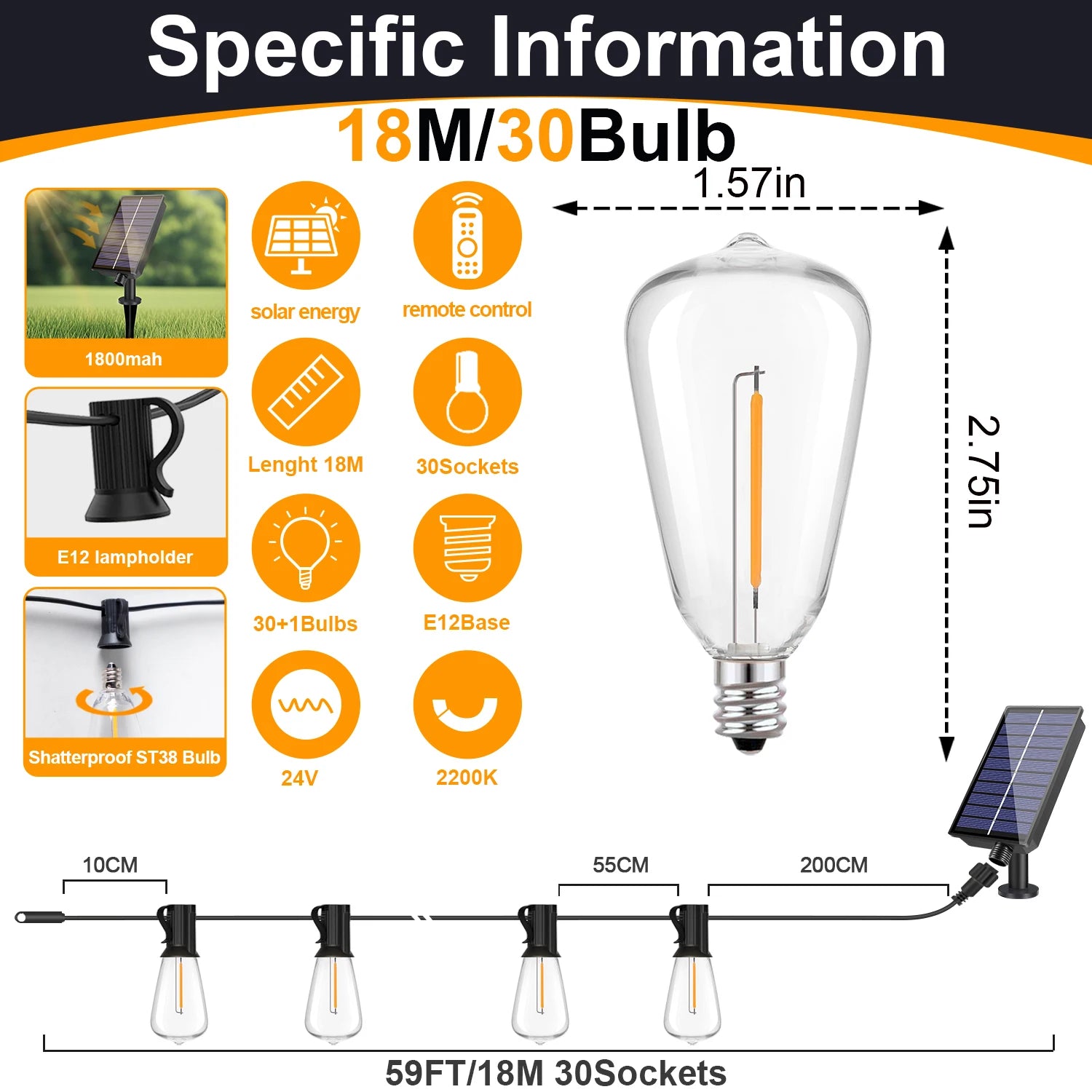 Weatherproof Solar Hanging String Lights