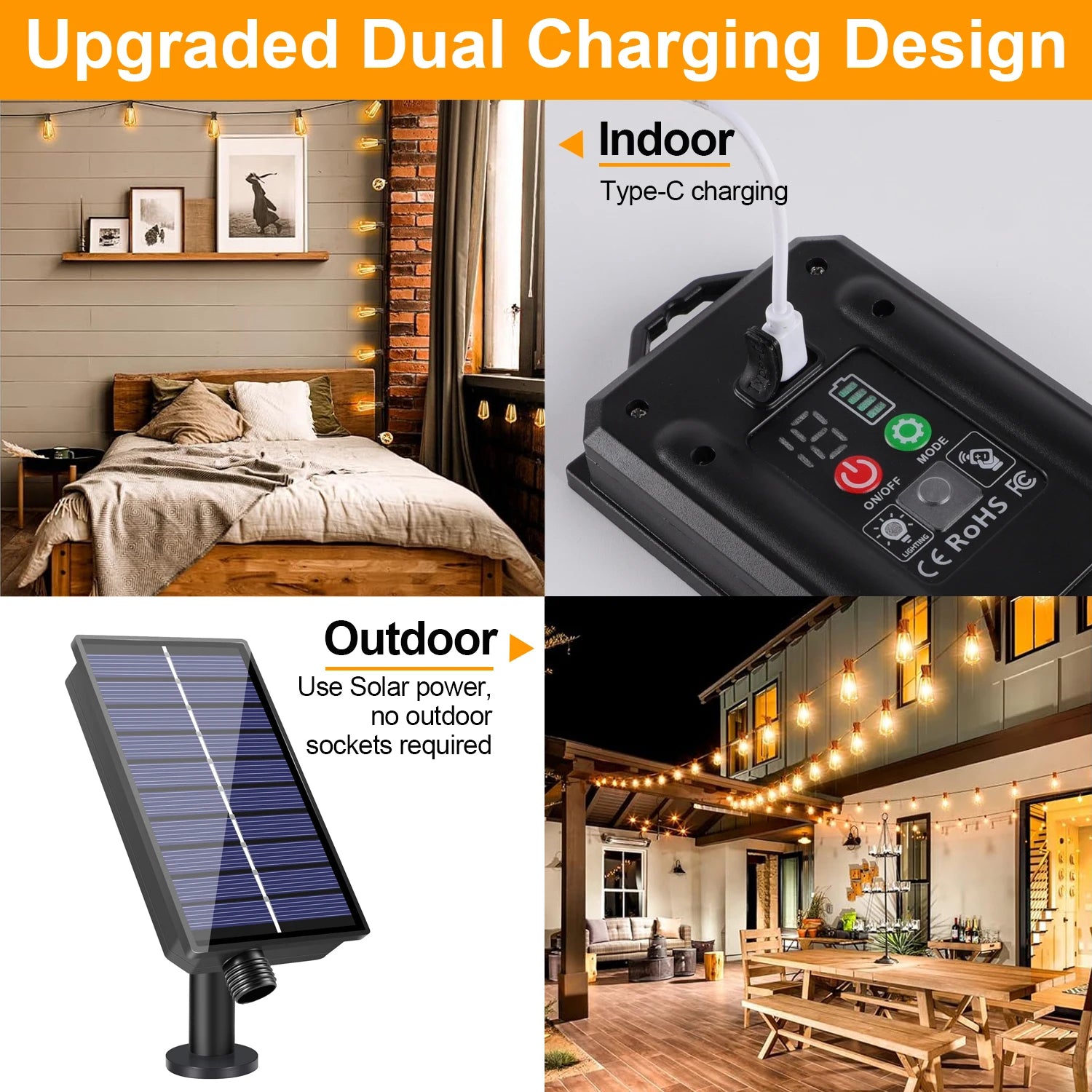 Weatherproof Solar Hanging String Lights